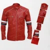 Men’s Cafe Racer Striped Leather Jacket
