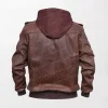 Men’s Distressed Leather Bomber Hooded Jackets