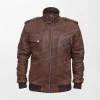 Men’s Distressed Leather Brown Hooded Jackets