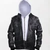 Men’s Ditressed Leather Bomber Hooded Jacket