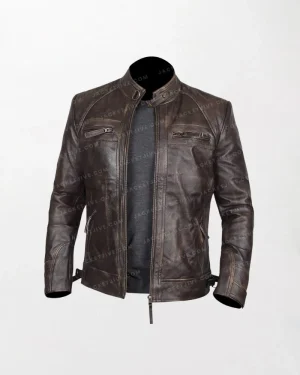 Men Premium Brown Leather Biker Jacket
