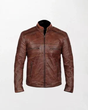 Mens Leather Brown Biker Jacket