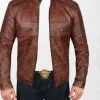 Mens Leather Brown Biker Jacket