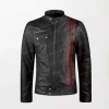 Black Biker Leather Jacket With Red Stripes