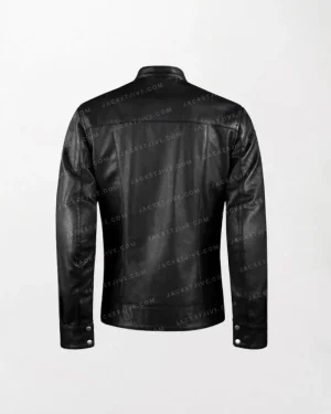 Men Black Biker Jacket With Red Stripes