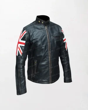 Cafe Racer UK Flag Motorcycle Leather Jacket