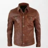 Fashion First Mens Biker Classic Brown Lambskin Leather Jacket - Casual and Stylish