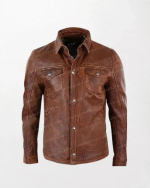 Fashion First Mens Biker Classic Brown Lambskin Leather Jacket - Casual and Stylish