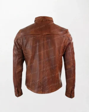 Fashion First Mens Biker Classic Brown Lambskin Leather Jacket