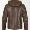 Hooded Brown Shearling Leather Jacket
