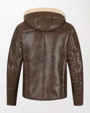 Hooded Brown Shearling Leather Jacket