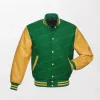 Kelly Wool and Gold Leather Varsity Jacket - Green/Yellow, Zipper Front, Button Closure