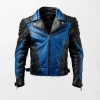 Men Black & Blue Leather Jacket Genuine Lambskin Handmade Biker (1