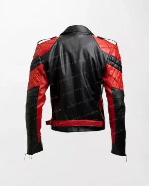 Men Red & Black Biker Lambskin Leather Jacket