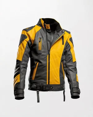 Men Yellow and black leather jacket Real Lambskin leather yellow biker