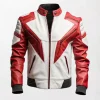 Men’s Biker Jacket Red White Jacket Genuine Sheepskin
