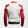 Men’s Biker Jacket Red White leather Jacket Genuine Sheepskin Coat