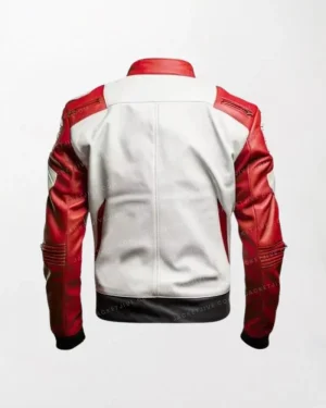 Men’s Biker Jacket Red White leather Jacket Genuine Sheepskin Coat