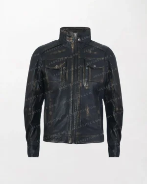 Men's Vintage Black Leather Biker Jacket - Rugged and Timeless