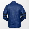 Men's Blue Leather Jacket Black Stripes Racing Bikers