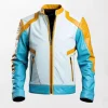 Men’s Blue White leather Unique Jacket Biker Pure Jacket Coat