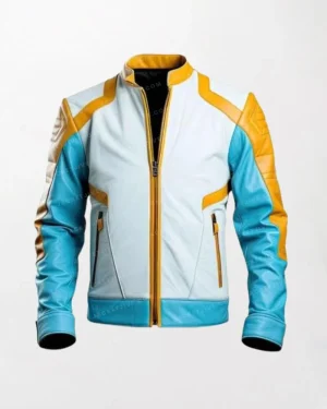 Men’s Blue White leather Unique Jacket Biker Pure Jacket Coat