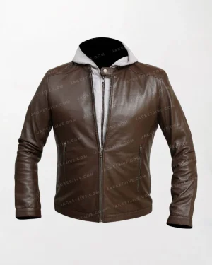 Men's Bomber Brown Hooded Leather Jacket - Stylish and Comfortable