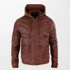 Men's Bomber Jacket Zipped Tailored Fit Casual Real Leather with Hood - Stylish and Versatile
