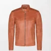 Mens Brown Leather Biker Jacket Retro Vintage - Zipper Front, Fitted Silhouette