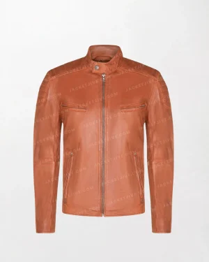 Mens Brown Leather Biker Jacket Retro Vintage - Zipper Front, Fitted Silhouette