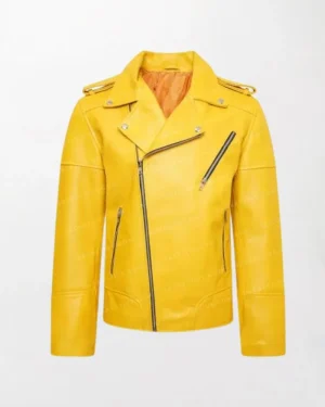 Men's Leather Jacket Lambskin Casual Yellow Leather Biker Jacket