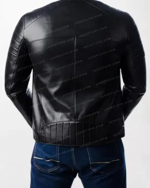 Mens Quilted Moto Black Leather Jacket