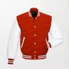 Red Wool and White Leather Varsity Jacket - Red/White, Snap Button Front, Ribbed Cuffs