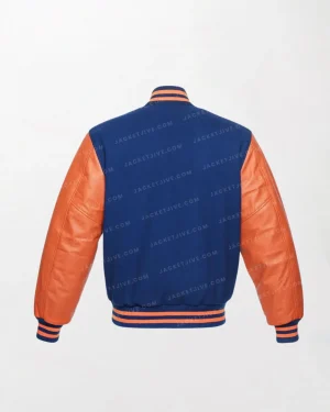 Royal Wool And Orange Leather Varsity Jackets