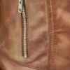 Tan Long Feminine Ladies Leather Biker Jacket