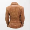Tan Long Feminine Ladies Leather Biker Jacket