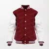 Classic American Cardinal and White Varsity Jacket - Red/White, Snap Button Front, Ribbed Cuffs