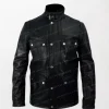 24 Live Another Day Jack Bauer Leather Jacket - Black, Buttoned Chest