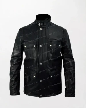 24 Live Another Day Jack Bauer Leather Jacket - Black, Buttoned Chest