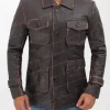 Atlanta Rough Brown Leather Jacket with Four Pockets and Distressed Look