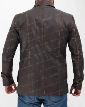 Atlanta Rough Brown Leather Jacket with Four Pockets and Distressed Look Back