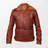 Blingsoul Women’s Asymmetrical Winter Jacket - Red Leather, Shearling Collar and Cuffs