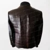Brown Crocodile Bomber Leather Jacket Back
