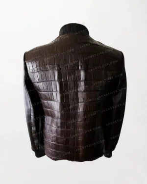 Brown Crocodile Bomber Leather Jacket Back