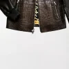 Brown Crocodile Bomber Leather Jacket below pattern