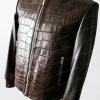 Brown Crocodile Bomber Leather Jacket right side