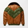 Brown & Green Leather V-Bomber Jacket back