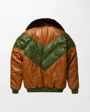 Brown & Green Leather V-Bomber Jacket back