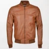 Brown Leather Bomber Jacket Men’s Fashion Waxed - Soft Leather, Front Zipper, Ribbed Collar and Cuffs