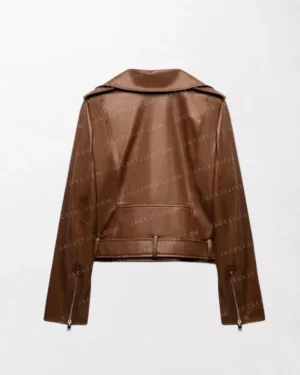 Brown Women's Motorcycle Sheepskin Leather Biker Jacket Open